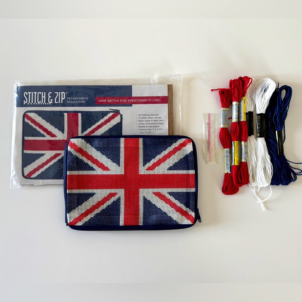 Stitch & Zip Needlepoint Cosmetic Case Kit — British Flag